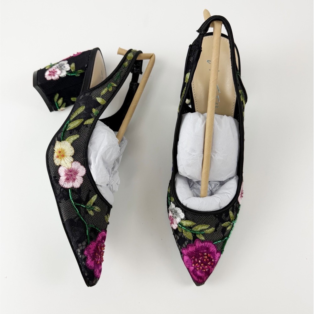 Betsey Johnson Heels Womens 8 Lira Floral Pump Embroidered Beaded Slingback NEW